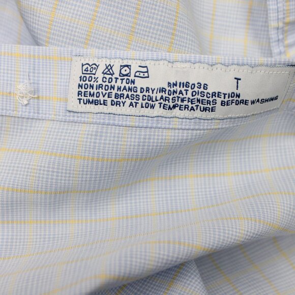 Charles Tyrwhitt Shirt Mens 16 1/2, 35 Blue/Yellow Non-Iron Slim Fit Cotton L/S - Picture 9 of 13